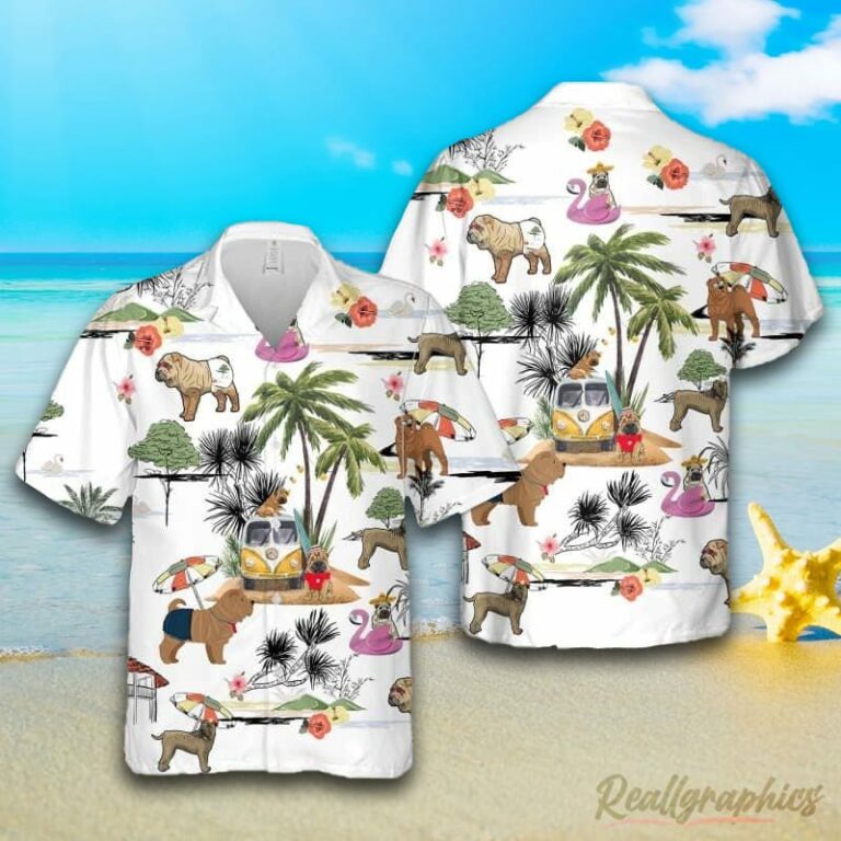 Shar-Pei Beach Hawaiian Shirt, Short Sleeve Button Up Shirt