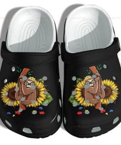 Sloth Sunflower Puzzle Autism Awareness Puzzle Crocs – Classic Clog