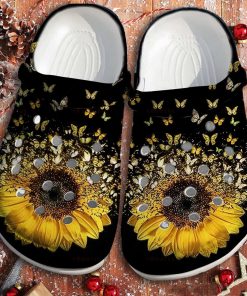 Sunflower Butterfly Sunflower Breast Cancer Awareness October Unisex Crocs