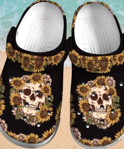 Sunflower Skull Black Gifts Flower Unisex Crocs Sunflower Skull Black Gifts Flower Unisex Crocs