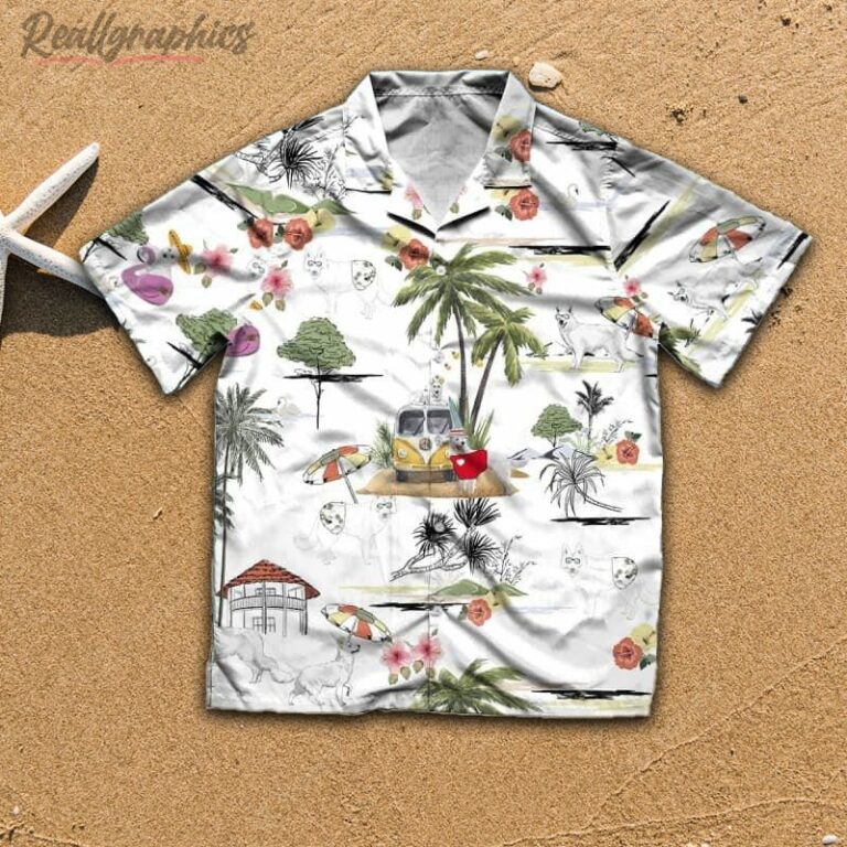 White Shepherd Beach Hawaiian Shirt, Short Sleeve Button Up Shirt