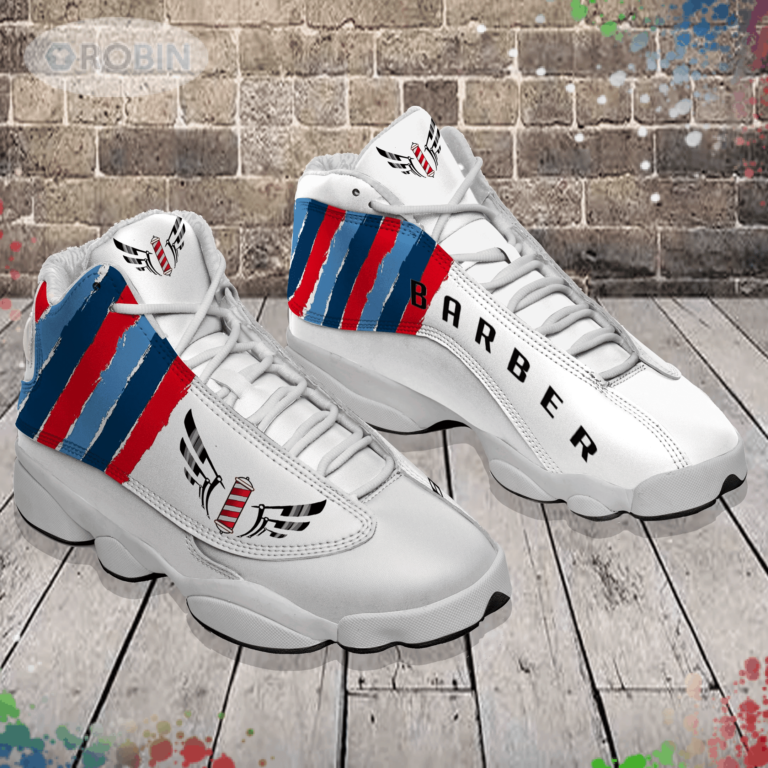 Barber Logo Blue And Red Stripes Air Jordan 13 Sneaker
