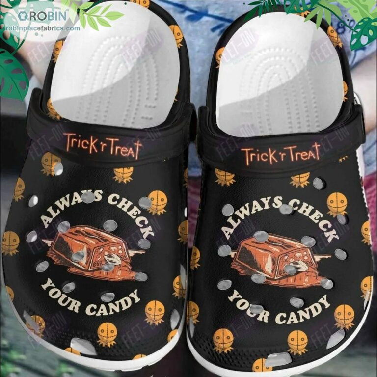 Black Always Check Your Candy Trick’s Treat Horror Movie Halloween Crocs Classic Clogs Shoes