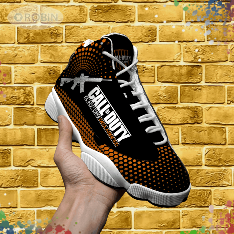Call Of Duty Round Orange Dots In Black Air Jordan 13 Sneaker