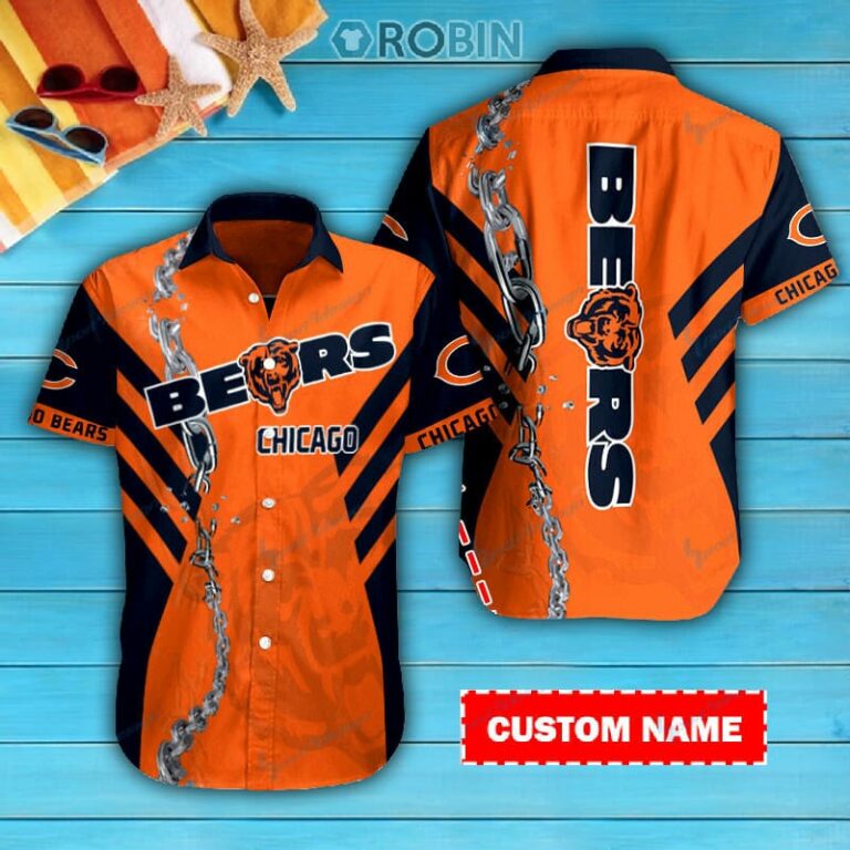 Chicago Bears Personalized Casual Button Down Short Sleeve Shirt Pl196