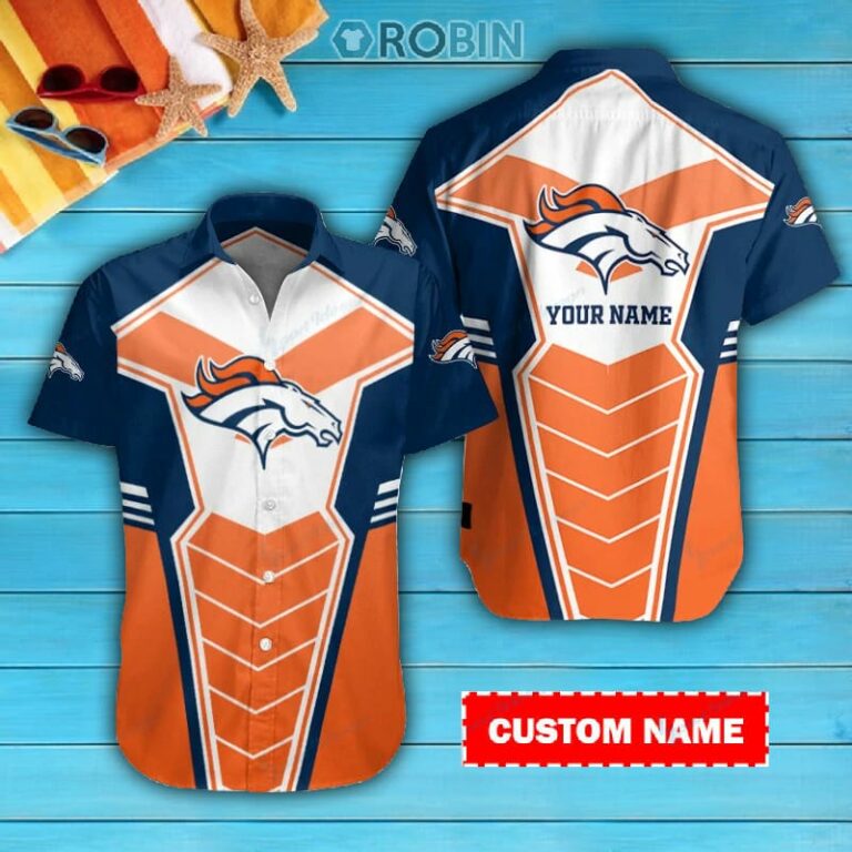 Denver Broncos Personalized Casual Button Down Short Sleeve Shirt Pl363