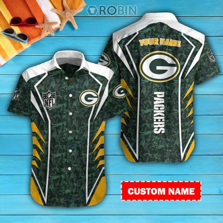 Green Bay Packers Personalized Casual Button Down Short Sleeve Shirt Pl135