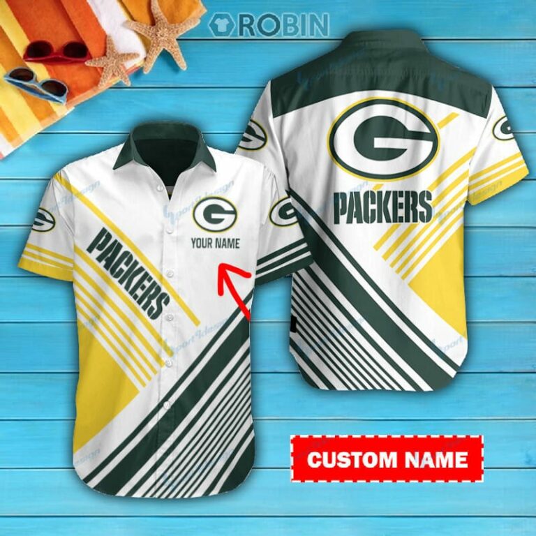 Green Bay Packers Personalized Casual Button Down Short Sleeve Shirt Pl254