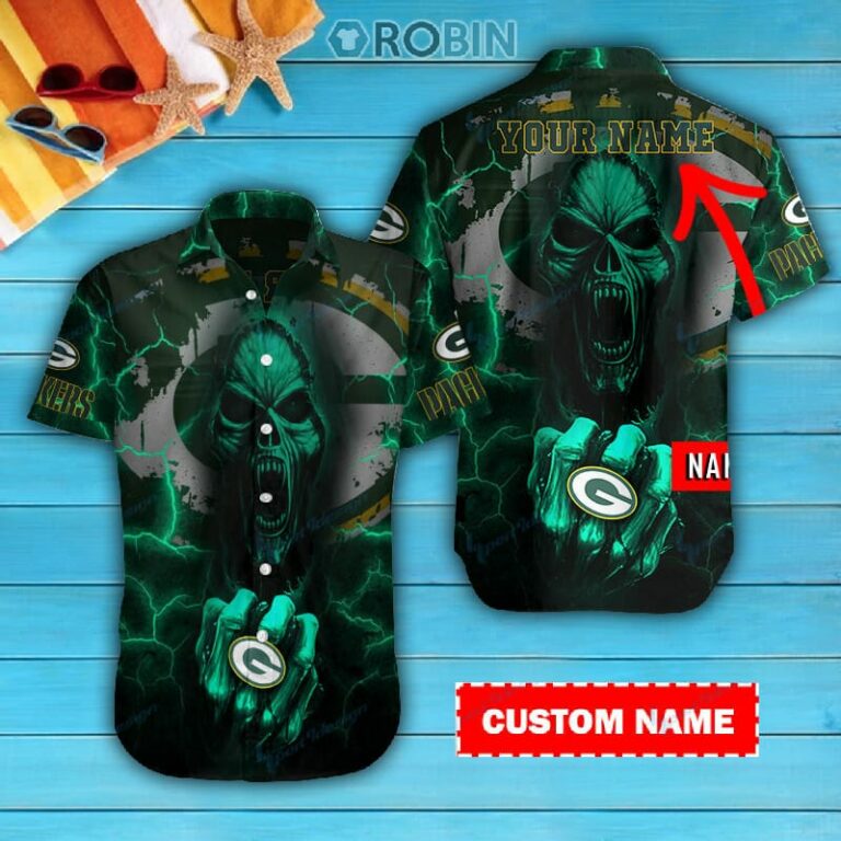 Green Bay Packers Personalized Casual Button Down Short Sleeve Shirt Pl277