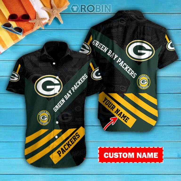 Green Bay Packers Personalized Casual Button Down Short Sleeve Shirt Pl333