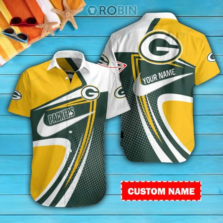 Green Bay Packers Personalized Casual Button Down Short Sleeve Shirt Pl347