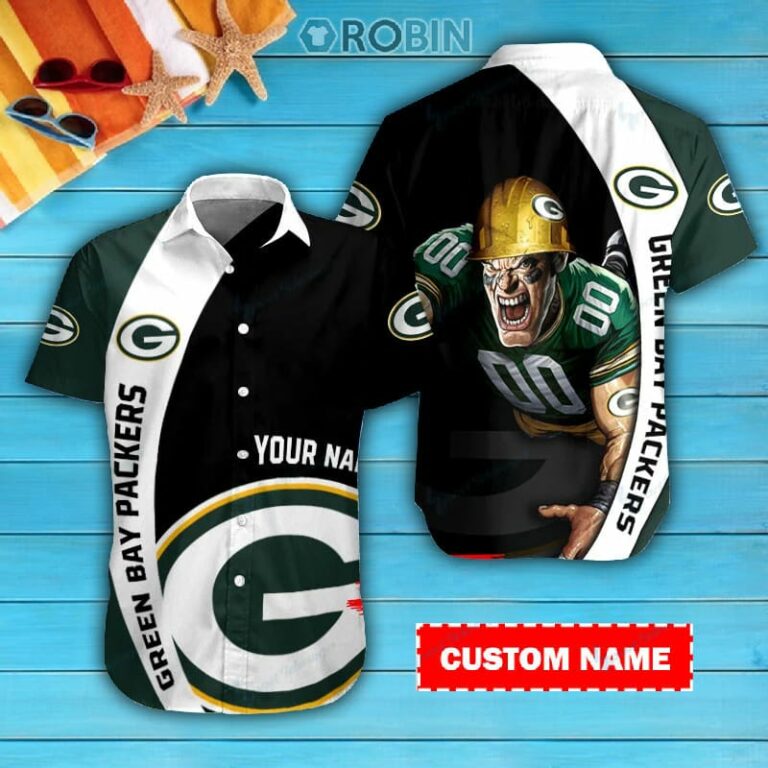 Green Bay Packers Personalized Casual Button Down Short Sleeve Shirt Pl396