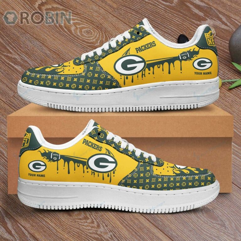 Green Bay Packers Louis Vuitton Pattern Custom Name Air Force 1 Sneaker
