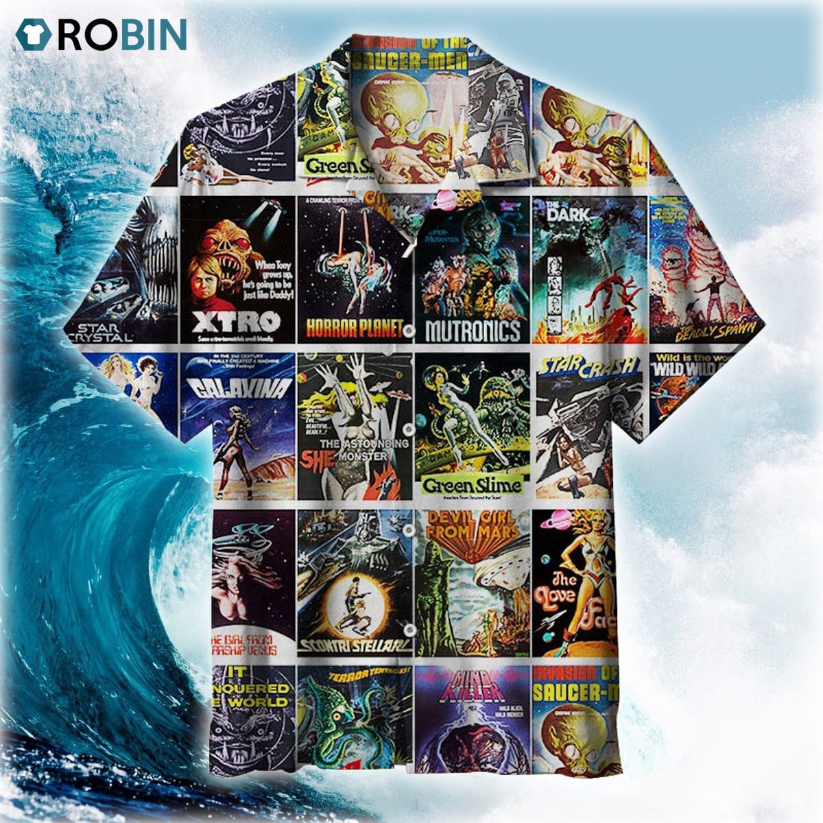 Aliens And Sexy Girls Sci Fi Vintage Trash Horror Movie Hawaiian Shirt