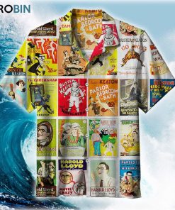 Buster Keaton & Harold Lloyd Vintage Silent Film Movie Hawaiian Shirt