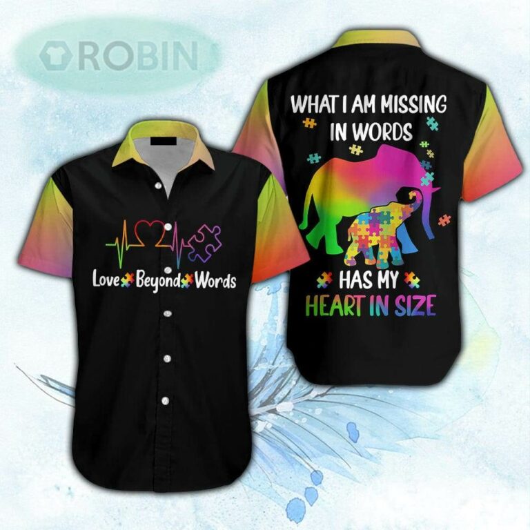 Autism Awareness Love Beyond Words Heart Elephant Hawaiian Shirt For Men & Women