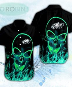 Blue Falme Skull Philadelphia Eagles Hawaiian Shirt For Men and Women