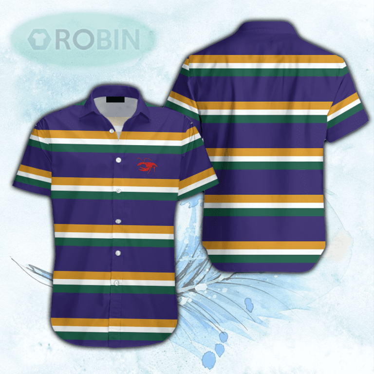 Crawfish Purple Ground Stripe Mardi Gras Rugby Hawaiian Shirt For Men & Women