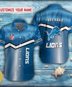 Personalized Halftones Detroit Lions Short Sleeve Hawaiian Shirt Personalized Halftones Detroit Lions Short Sleeve Hawaiian Shirt