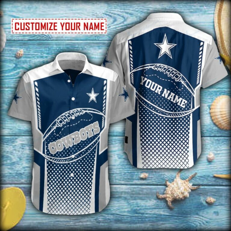 Personalized Halftones Pattern Dallas Cowboys Football Short Sleeve Hawaiian Shirt