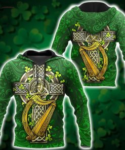 Irish Cross Celtic Harp St.Patrick Day All Over Print Hoodie