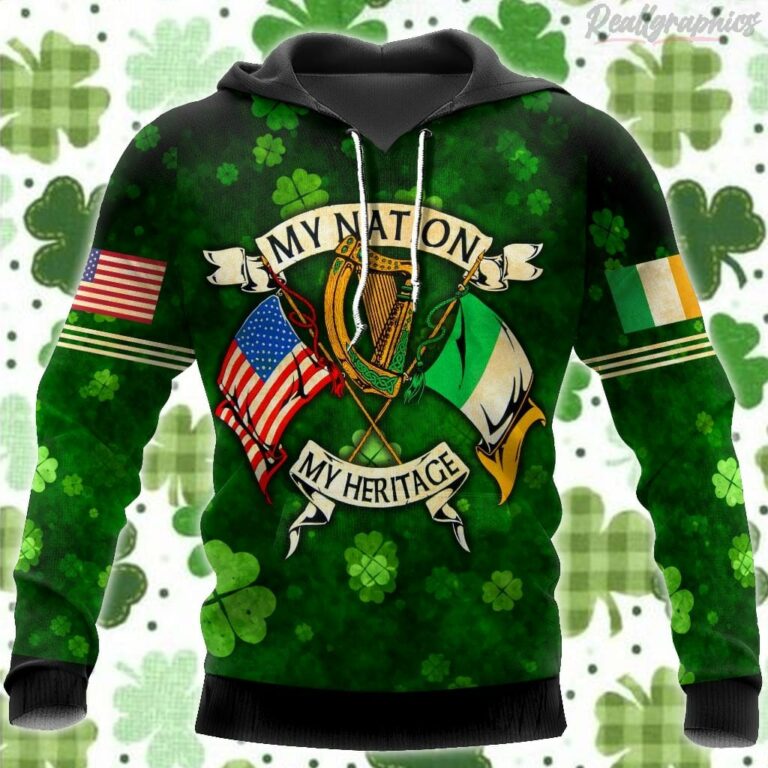 Irish Flag Celtic Harp St.Patrick Day All Over Print Hoodie