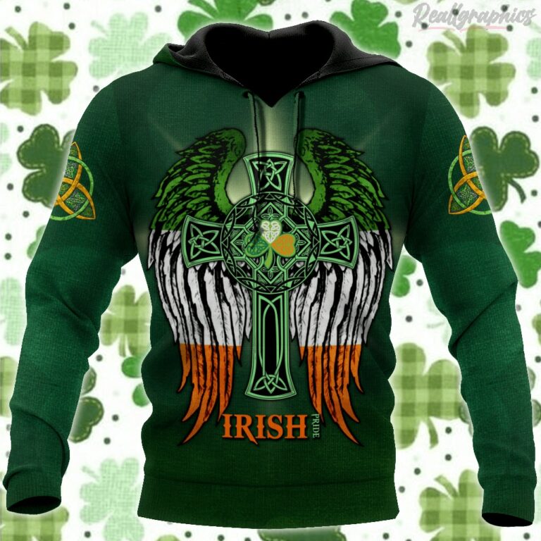 Irish Pride Celtic Cross Wings St.Patrick Day All Over Print Hoodie