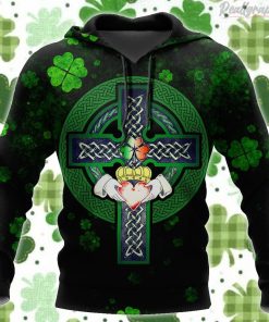 Irish St.Patrick Day Celtic Cross Heart All Over Print Hoodie