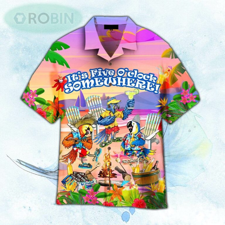 It’s 5 O’clock Somewhere Parrot Party On The Beach Hawaiian Shirt For Men and Women