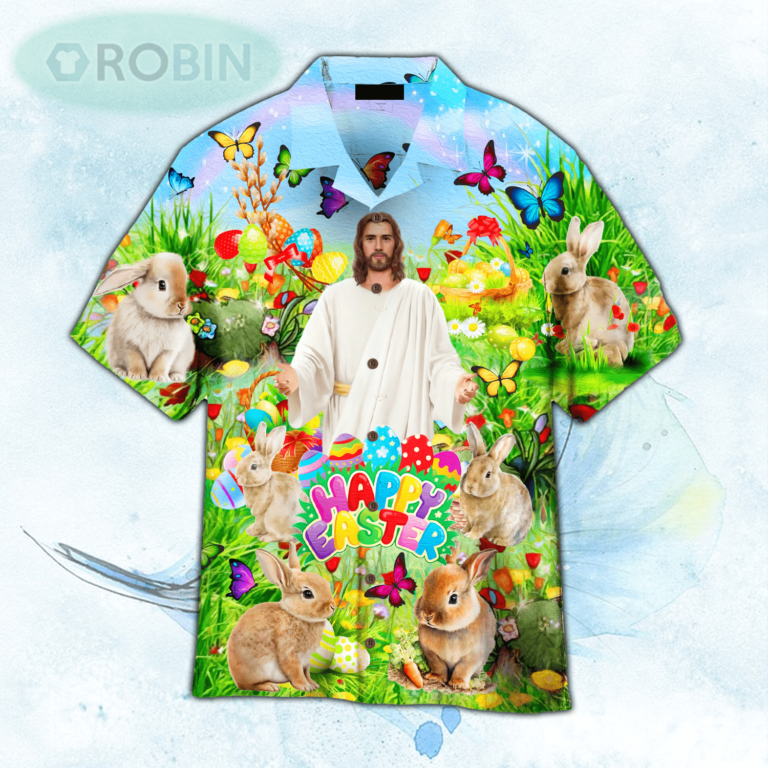 Jesus Happy Easter Rabbit Chilling In The Flower Landscape Art Style Hawaiian Shirt For Men and Women