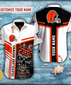 Personalized King Skull Cleveland Browns Short Sleeve Hawaiian Shirt Personalized King Skull Cleveland Browns Short Sleeve Hawaiian Shirt