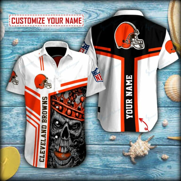 Personalized King Skull Cleveland Browns Short Sleeve Hawaiian Shirt