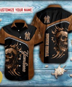 Leather Skull And Mesh New York Yankees Button Shirt