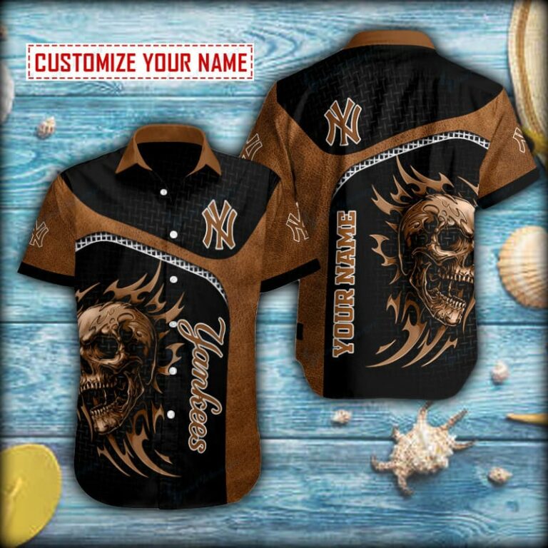 Leather Skull And Mesh New York Yankees Button Shirt