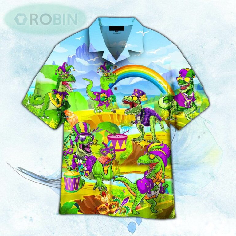Mardi Grass Dinosaur Funny Hawaiian Shirt For Men and Women