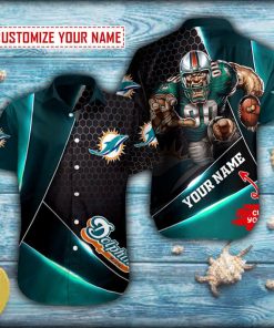 Personalized Metal Mesh Miami Dolphins Macot Button Shirt