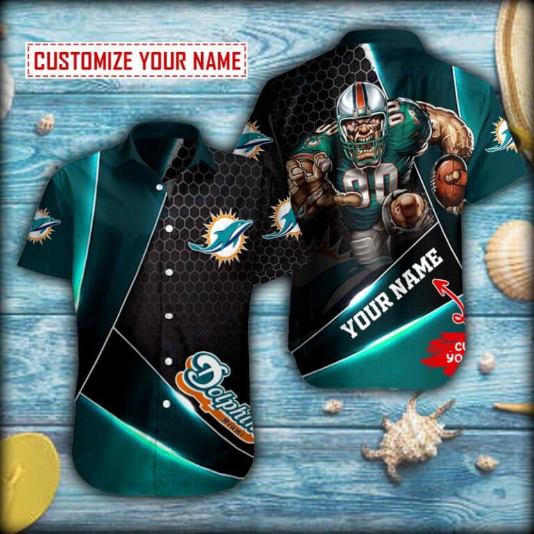 Personalized Metal Mesh Miami Dolphins Macot Button Shirt