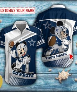 Mickey Playing Football Dallas Cowboys Short Sleeve Hawaiian Shirt