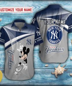 Mickey Surfing New York Yankees Short Sleeve Hawaiian Shirt Mickey Surfing New York Yankees Short Sleeve Hawaiian Shirt