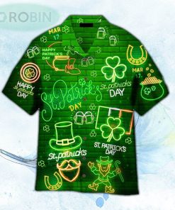Neon Light Black St Patricks Day Hawaiian Shirt For Men and Women