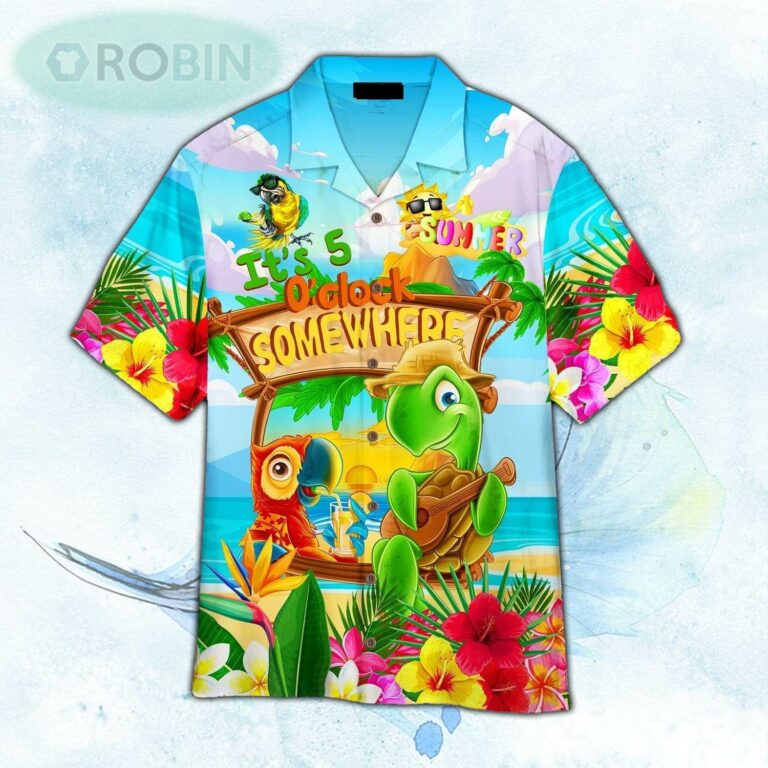 Parrot and Turtle It’s 5 O’clock Somewhere Hawaiian Shirt For Men and Women