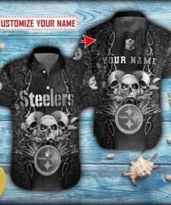 Pittsburgh Steelers Skull Grey Color Short Sleeve Hawaiian Shirt
