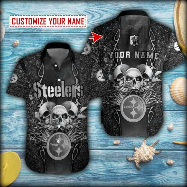 Pittsburgh Steelers Skull Grey Color Short Sleeve Hawaiian Shirt