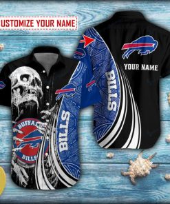 Polynesian Pattern And Skull Hold Buffalo Bills Short Sleeve Hawaiian Shirt