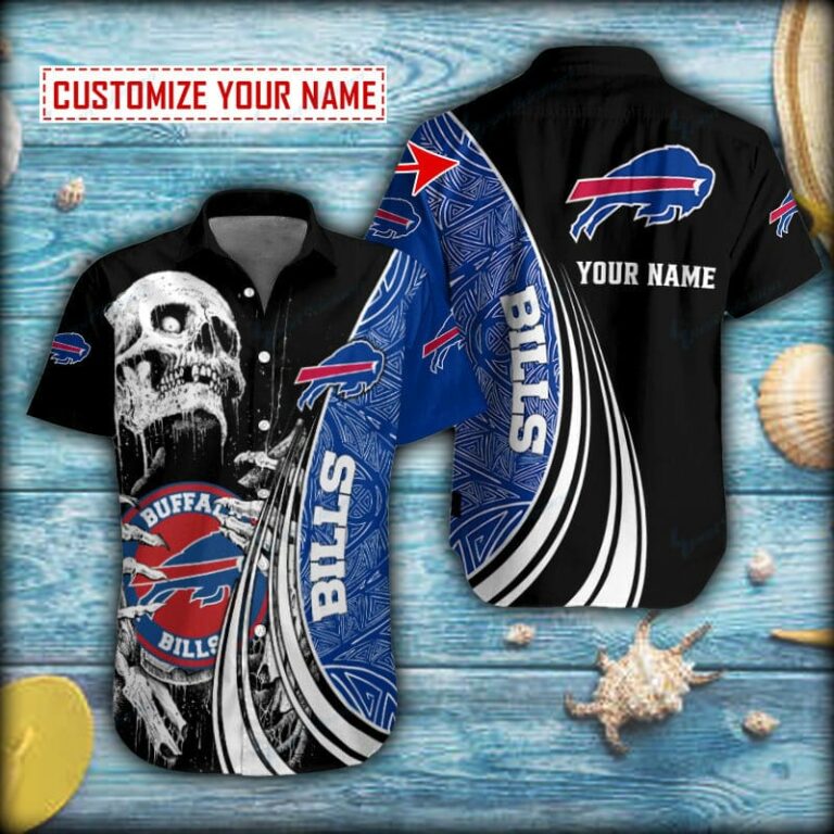 Polynesian Pattern And Skull Hold Buffalo Bills Short Sleeve Hawaiian Shirt