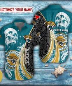 Polynesian Pattern And Skull Hold Jacksonville Jaguars Short Sleeve Hawaiian Shirt