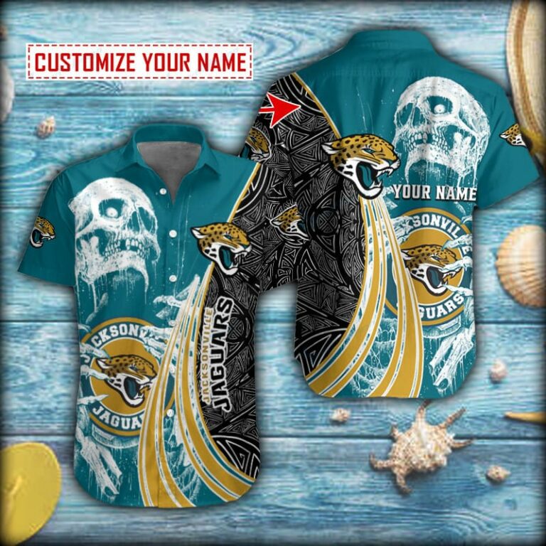 Polynesian Pattern And Skull Hold Jacksonville Jaguars Short Sleeve Hawaiian Shirt