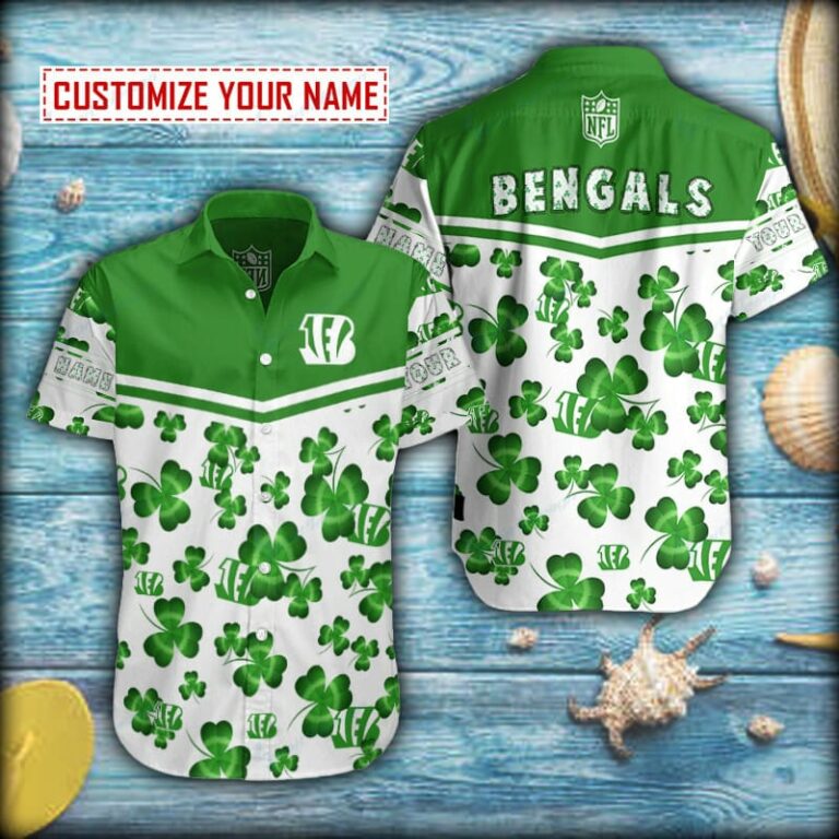 Personalized Shamrock Pattern Cincinnati Bengals Button Shirt