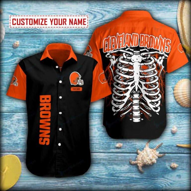 Skeleton Thunder Cleveland Browns Button Shirt