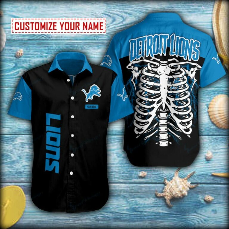Skeleton Thunder Detroit Lions Short Sleeve Hawaiian Shirt